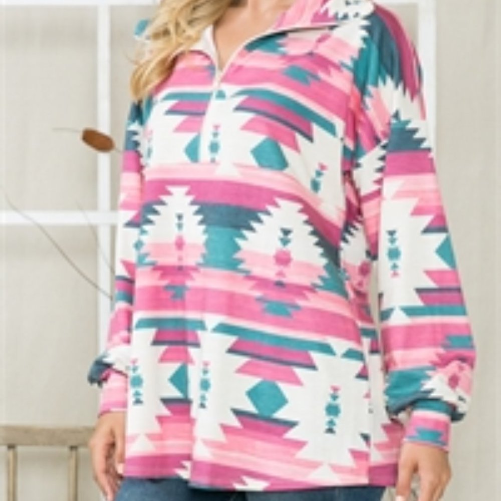 Cream Pink Aztec pullover